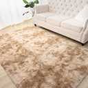 Terrug Fluffy Area Rug for Living Room, Tie-Dyed Beige 5x8 Ft Throw Rug for Bedroom Kids Room, Ultra-Soft Plush Washable Carpet with Non-Slip Rubber Backing, Cozy Floor Decoration