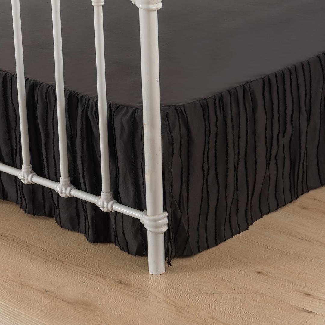 Bed Skirt Queen Size, Ruffled Bed Skirt with Split Corners, Queen Bed Skirts 18 Inch Drop with Platform, Striped Boho Queen Size Bed Skirting, Black, Queen - 18" Drop