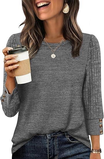 WIHOLL Long Sleeve Shirts for Women Lightweight Sweaters 3/4 Length Sleeve Fall Outfits 2025 Winter Clothing Dressy Casual