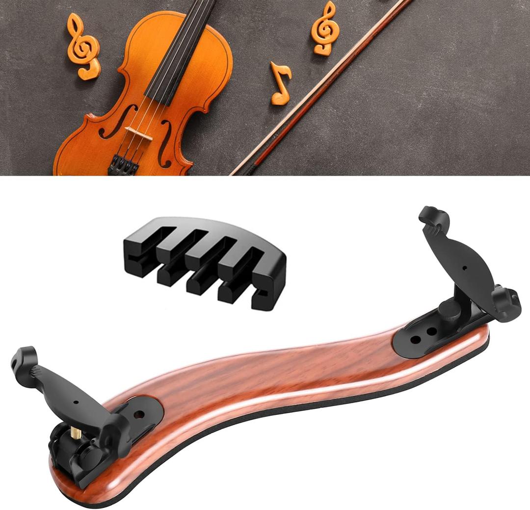 Violin Shoulder Rest for 1/2 Size, [Imitation Wood Grain] Violin Shoulder Rest with Comfortable Foam Pad & Height Adjustable Feet
