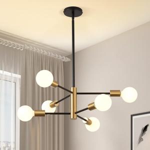 KAISITE Modern Sputnik Chandelier - 6 Light Chandelier with Height Adjustment, Black and Gold Finish for Kitchen, Bedroom and Foyer (Bulbs Not Included)