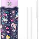 Fimibuke Kids Insulated Water Bottle, 18oz BPA FREE 18/8 Stainless Steel Kids Cup with Straw Travel Tumbler Double Wall Vacuum Leak Proof Toddler Water Bottle for School Boys Girls(1 Pack, Mermaid)