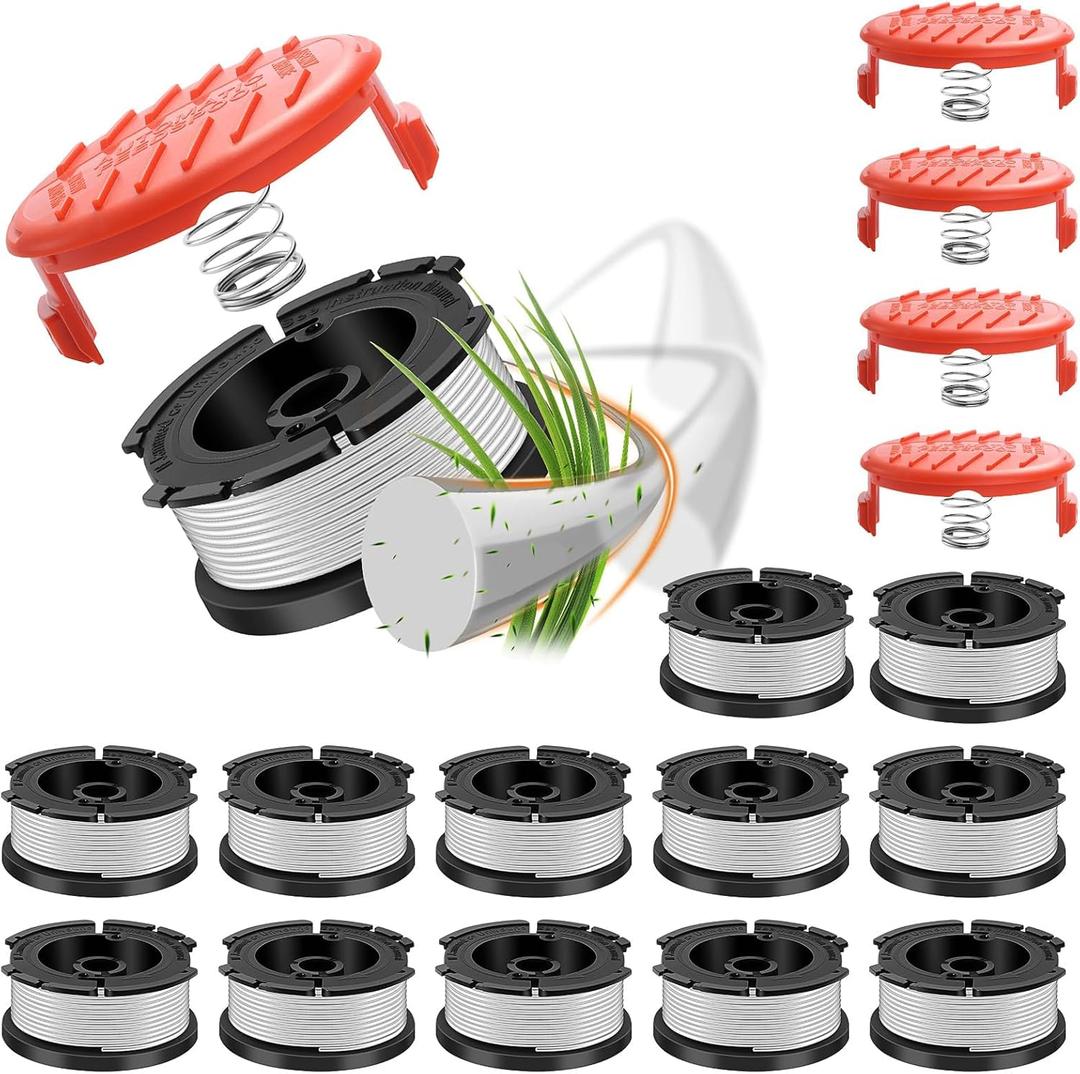 Weed Wacker String for Black and Decker Spool Line Weed Eater String AF-100 Replacement Spool, Automatic Feed Trimmer Line with Nylon Tensile Strength for Clipping Garden (12Spools + 4Caps+4Springs)