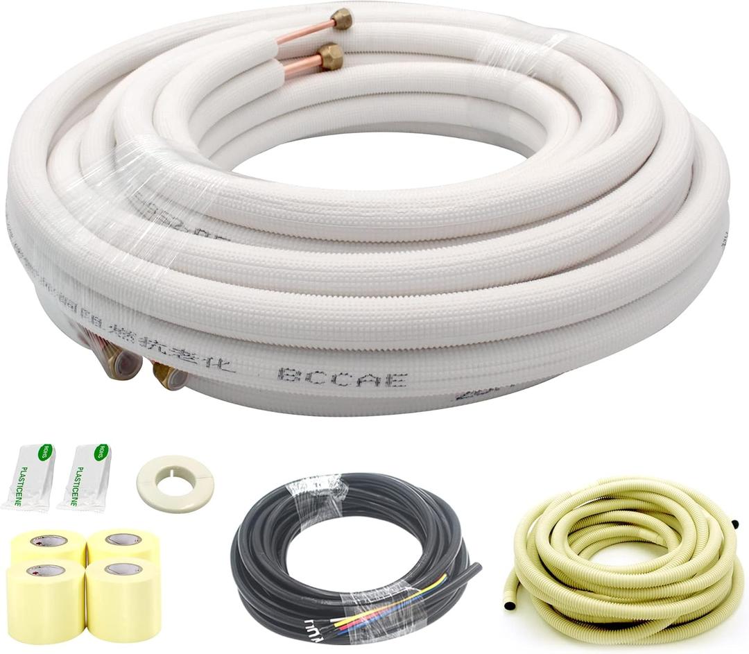 33 Ft Mini Split Line Set,Air Conditioning Copper Tubing Pipe Extension,1/4" & 3/8" 3/8" PE Thickened for AC and Heating Equipment Insulated with Nuts. (1/4+3/8)