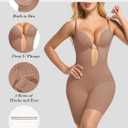 Decorus Backless Plunge Shapewear Bodysuits - Women Low Back Body Shaper ：Full Body Tummy Control Built in Bra With Plunge (Beige, XXL)