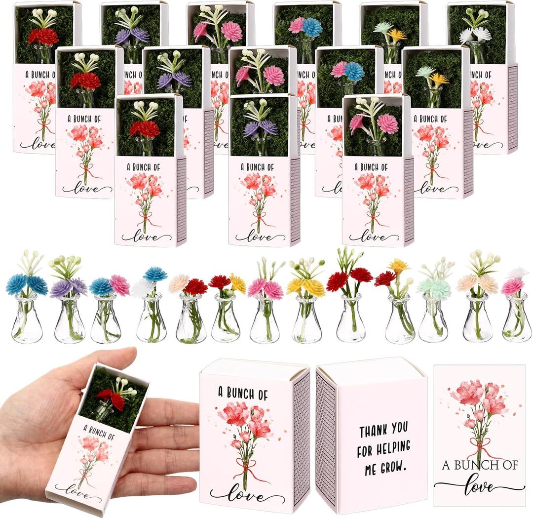 24 Sets Mother's Day Bulk Gifts for Women Teacher Nurse Appreciation Positive Mini Bud Vases with Flower Office Desk Decor Mini Box Breathing Thank You Gifts for Graduation Coworker Staff (Clear)