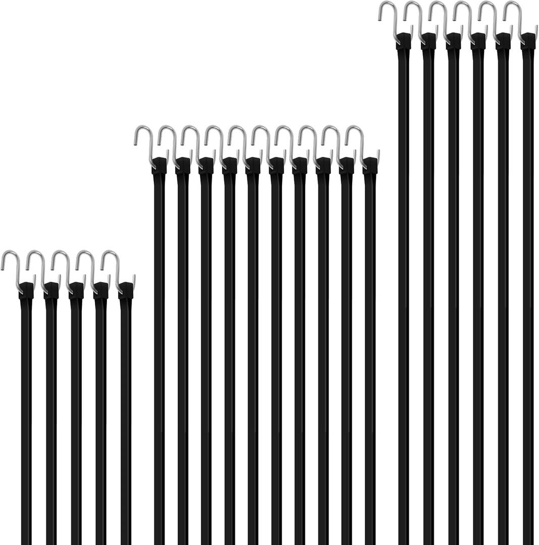 HOXWELL Rubber Bungee Cords with Hooks, 100% EPDM Bungee Cord with 150% Max Stretch, 15", 21", 31" (20 Pack) Heavy Duty Bungee Straps for Securing Tarps, Canvases, Cargo, Motorcycle, Weatherproof
