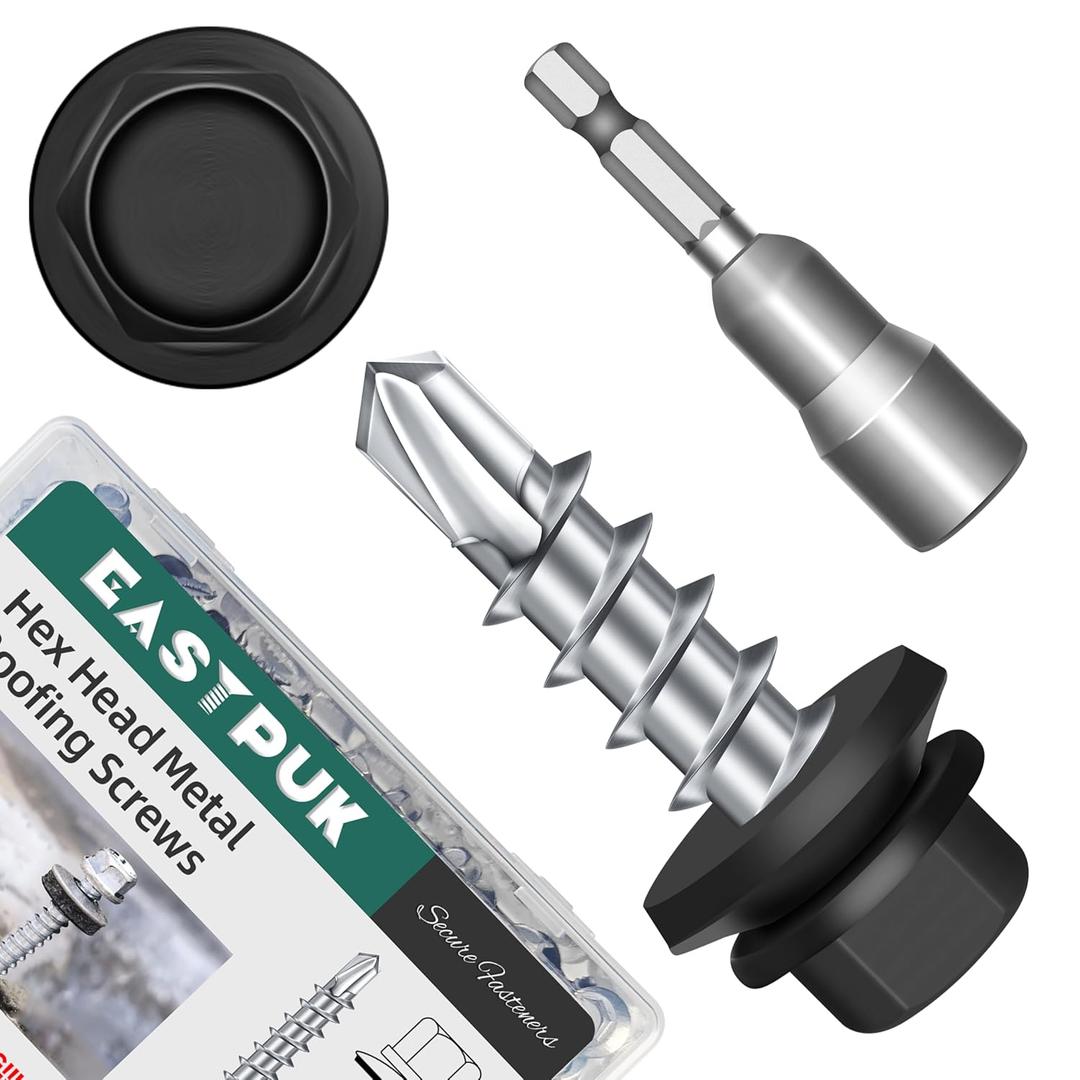50-Pack #10 x 3/4 Hex Head Self-Drilling Metal Roofing Screws with EPDM Washer, Black Coated Wood Screws, Self Tapping Sheet Metal Roof Screws (Diamond Point)