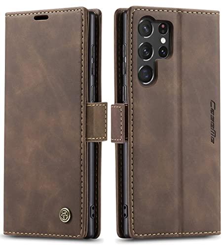 SINIANL for Samsung Galaxy S24 Ultra Case Wallet, Leather Book Folding Flip Cover with Kickstand Card Holders Slots Leather Case for Galaxy S24 Ultra Coffee