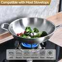 LOLYKITCH 14.5 Inch Stir-Frying Wok Pan, Tri-Ply Stainless Steel Induction Cooking Wok Pan,Dishwasher and Oven Safe,Heavy Duty and Detachable Handle.