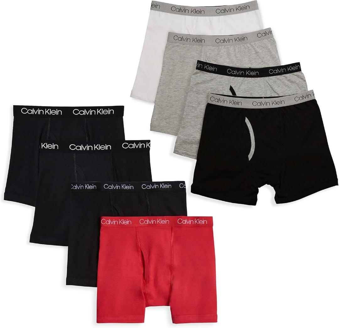 Calvin Klein Boys' Boxer Brief Underwear 8 Pack (Medium, Grey/Red/White/Black)