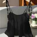 SOLY HUX Women's Summer Cami Tops Tie Shoulder Spaghetti Strap Ruched Peplum Ruffle Camisole Top (S)