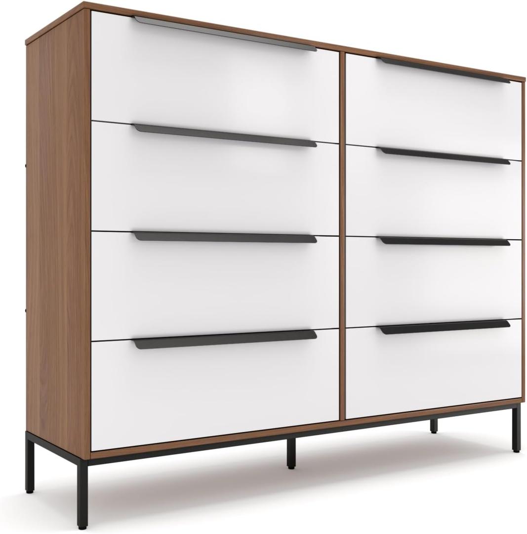 tinge Lira Premium 8 Drawer Fabric Dresser - Engineered Wood Frame Chest of Drawers for Bedroom - Strong & Sag-Proof Clothing Organizer with Sleek Metal Handles (Dark Brown), 11.8"D x 46.2"W x 36.5"H