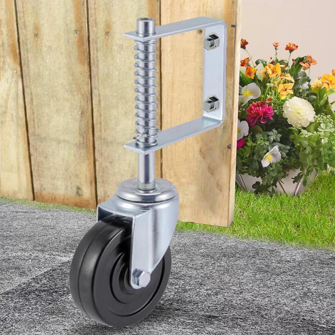 Gate Caster 4and 5", Heavy Duty Gate Caster Wheel with Spring Loaded,Universal Mount Pate, 250-500 lbs Load Capacity, 4 and 5 Inches Rubber Wheel(Two PCS OR ONE PCS) (4 inch Without Brake, 1 pcs)