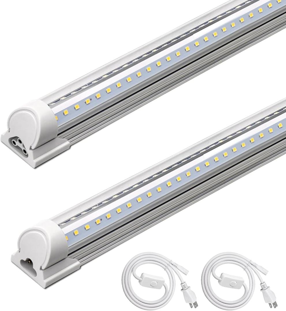 Barrina T8 LED Shop Light 4FT, 40W 5500LM 6500K, Clear Cover, Garage Lights Ceiling, V-Shape LED Light Fixture, Work Shop Lights for Garage, Warehouse, Basement, ETL Listed, 2 Packs