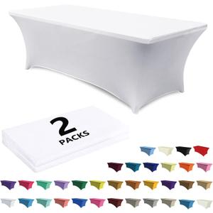 ABCCANOPY 2 Pack 6 FT White Spandex Table Cover Stretch Fitted Wrinkle Resistant Tablecloth Reuse for Rectangular Folding Table Party Event Wedding Banquet Protector