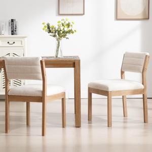 Linen Dining Chairs Set of 2, Comfortable Upholstered Kitchen Chairs with Wood Legs, Mid Century Modern Kitchen Chairs Accent Side Chairs for Living, Bedroom, Restaurant, Beige