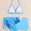 RoseSeek Girl's 3 Piece Swimsuits Floral High Waisted Bikini Bathing Suit with Mesh Coverups Skirt (Blue, 10Y)