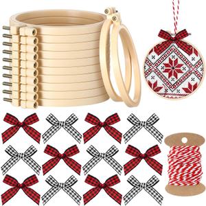 Beeveer 25 Pieces Christmas Embroidery Kits Includes Mini Embroidery Hoops Plastic Circle, Bows, Cotton Rope Cross Stitch Hoop Ring for Art Craft Handy Sewing DIY Xmas Tree Decoration(2.5 Inch)