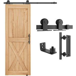 SMARTSTANDARD 5 FT Top Mount Sliding Barn Door Hardware Kit Whole Set, Include 1 Pull Handle & 1 Floor Guide, Fit 30" Wide DoorPanel(T Shape Hanger)