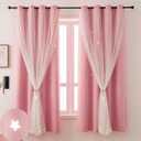 Pink Curtains for Girls Room- Aesthetic Star Cutout Blackout Double Layer with Sheer Overlay, 63 Inch Length 2 Panels Kids Bedroom Curtain Cute Nursery Decor Drapes