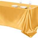 TURSTIN 1 Pack Gold Satin Tablecloth 102 x 58 Inch Overlay Satin Table Cover Rectangle Bright Silk Tablecloth Smooth Fabric Table Decoration for Wedding Banquet Party Events