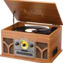10-in-1 Record Player with Built-in Speakers Wireless Playback, CD & Cassette Player, USB Player, AM/FM Radio, 3 Speeds Turntable Vinyl Record Player Mahogany
