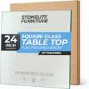 STONELITE FURNITURE 24" inch Square Tempered Glass Table Top - 1/4 inch Thickness & Flat Polished Edge - Clear Surface & Scratch Resistant - Ideal for Dining Room, Kitchen, Patio & Coffee Tables