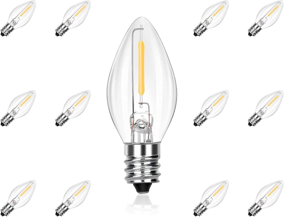 C7 LED Replacement Bulbs, Clear Christmas & Halloween Light Bulbs for Outdoor String Lights, Patio Xmas Tree Wedding Holiday Party Decor, E12 Candelabra Base, 2700K Warm White, 12 Pack
