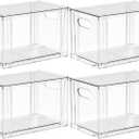 Yieach 4 Pack Large Stackable Storage Drawers,Clear Acrylic Drawer Organizers and Baby Bottle Organizer for Countertop,Cabinet,Bathroom,Pantry,Office Closet Organizers and Brightroom Storage Bins