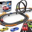 Slot-Car-Race-Track-Sets for Boys Kids, Battery or Electric Race Car Track with 4 High-Speed Slot Cars, Dual Racing Game 2 Hand Controllers Circular Overpass Track, Toys Gifts for 6-8 8-12 Boys Girls (Black)