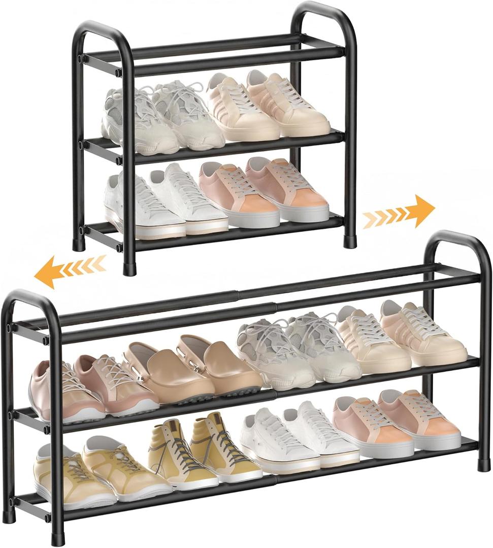ENJOYBASICS Expandable Shoe Rack, 3 Tier Adjustable Shoe Organizer Shelf for Closet, Black Metal Free Standing Shoe Rack Storage for Small Space, Entryway | Adjustable, for Closet, Shoe Rack Storage, for Small Space, Entryway