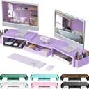 gianotter Dual Monitor Stand Riser, Desk Organizer With Drawer and 2 Pen Holders, Desk Organizers and Accessories, Purple Office Decor (Purple)
