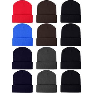Zhanmai 12 Pack Winter Beanie Hats for Men Women Beanie Bulk, Warm Knitted Cuffed Cozy Skull Cap(Mixed Color 2)