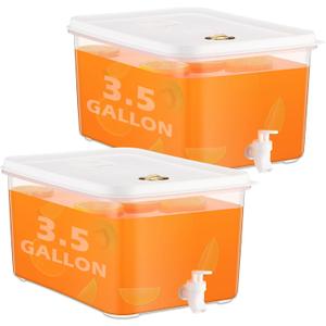 Domensi 2 Pack 3.5 Gallon Drink Dispenser for Fridge with Spigot Water Dispenser Leak Proof Lids Filter Screen Beverage Juice Container Sealed Plastic Lemonade Milk Cold Hot Drink Tea Jug for Party