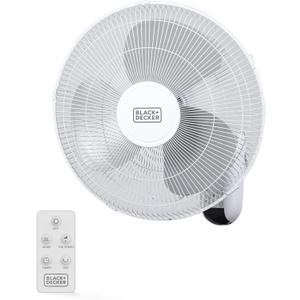 BLACK+DECKER 16" Wall Mount Fan With Remote Control, Oscillating With 3 Speed Settings and Shut Off Timer, Adjustable Tilt Angle, White