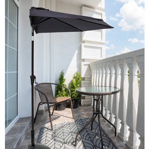 FLAME&SHADE 9 ft Half Round Outdoor Market Patio Table Umbrella with Tilt for Wall Balcony, black