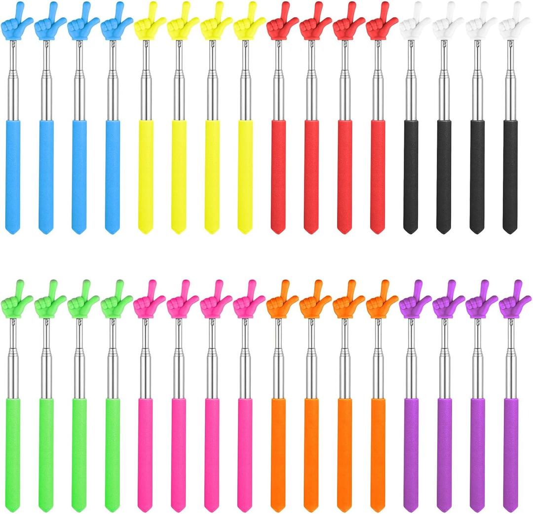 SHENLIU 32 Pack Pointer Finger Stick for Classroom, 8 Colors Telescopic Teachers Pointer Sticks, Extendable Colorful Hand Pointers for Teacher, Presentation, Whiteboard, Blackboard, Classroom Supplies