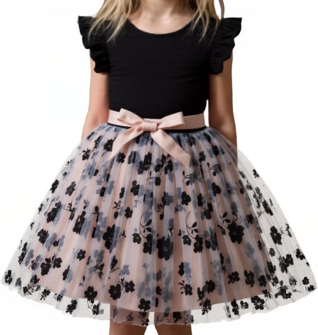 Toddler Girl Summer Dress Tulle Ruffle Sleeveless Baby Girl Fashion Casual Spring Dresses 1-5Y (Black)