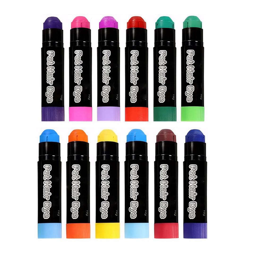 12 Pack Dog Hair Color Dye - Vibrant, Washable, and Safe Temporary Pet Hair Dye - Perfect for Grooming, Festivals, and Creative Styling - Assorted Colors for Dogs, Cats, and Pets
