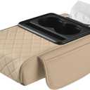 LEIWOOR Car Center Console Armrest Pillow, Booster Cushion with Cup Holder & Phone Holder Universal for Most Car Interior Accessories(Beige, Large)