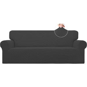 Easy-Going Stretch Oversized Sofa Slipcover 1-Piece Sofa Cover Furniture Protector Couch Soft with Elastic Bottom for Kids, Polyester Spandex Jacquard Fabric Small Checks Dark Gray