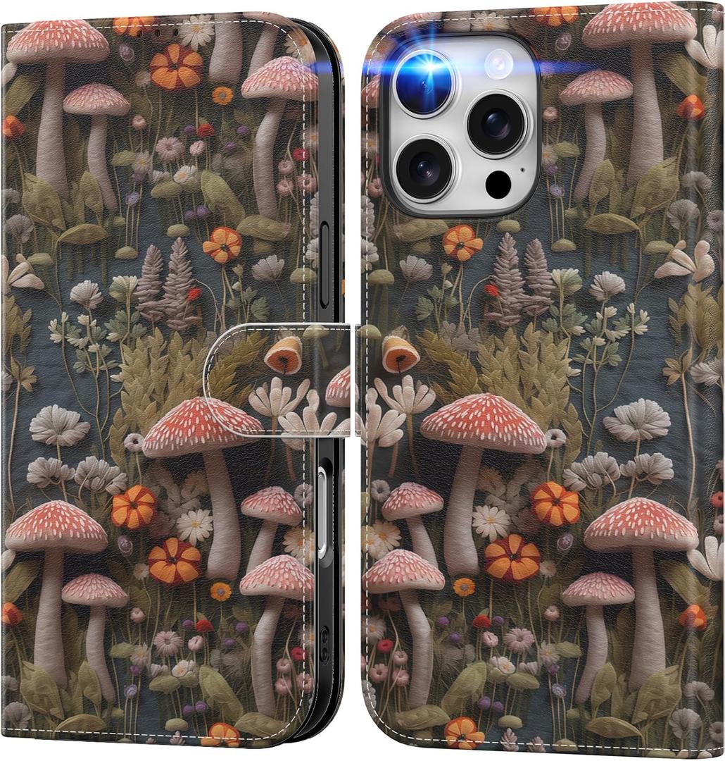 FUNMIKO for iPhone 16 Pro Max Wallet Case with Cash Clip + Card Holder | RFID-Blocking, Military-Grade Drop Protection & UV-Printed Artwork, Magnetic Closure with Leather Kickstand