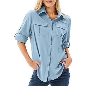 Toumett Women's UPF 50 Long Sleeve Sun Protection Shirts Safari Fishing Hiking, size 2xl