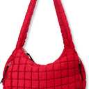 Puffer Tote Bag for Women Large Quilted Tote Bag Quilted Carryall Bag Soft Puffy Crossbody Bag Hobo Handbags Puff Purse (Watermelon Red)