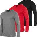 Real Essentials 3 Pack: Men's Mesh Long Sleeve Athletic Pullover Hoodie Sweatshirt Pockets UPF 50+, Size XL