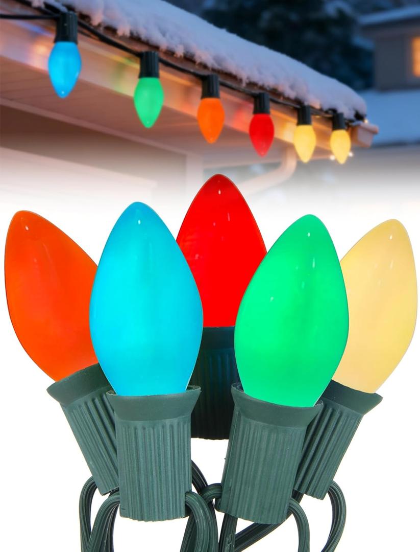 C7 Multicolor Christmas Lights 25Ft C7 Christmas String Lights Outdoor with 27 Incandescent Light Bulbs, Multicolor String Lights for Xmas Tree Decor Patio, 5 Watt E12 Candelabra Base