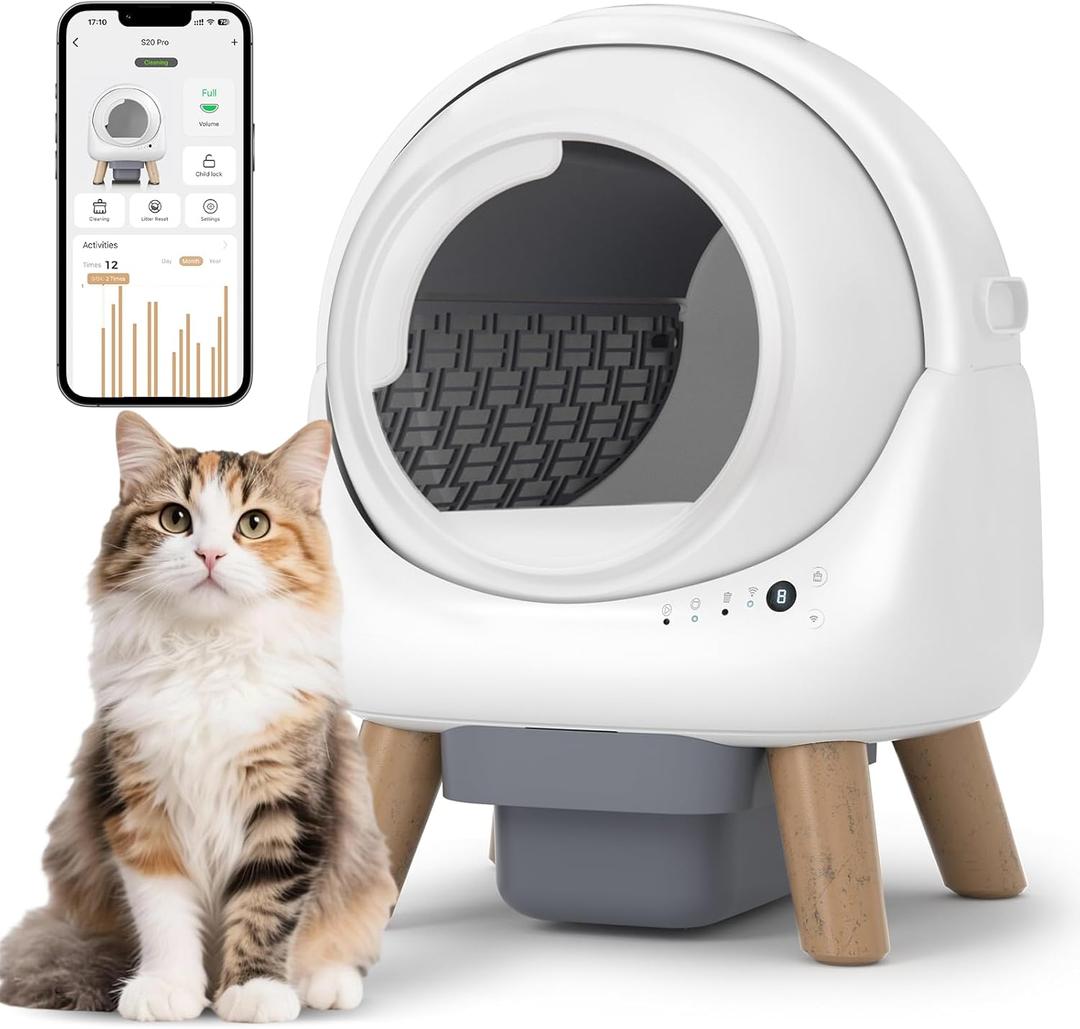 Self Cleaning Litter Box,Automatic Cat Litter Box for Multiple Cats,Robot with APP Control,Dual Safety Protection,Odor-Free Waste Disposal Includes Trash Bags,White