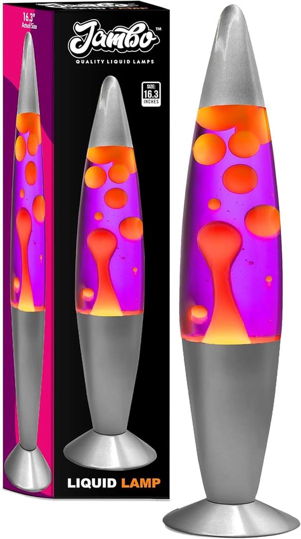 JAMBO 16" Beautiful Lamp- Purple with Yellow/Orange Wax, Relaxing Liquid Light, Night Light Nightlight, Home Decor Living Room Office Bedroom Lamp for Adults Teens Kids Magma Motion