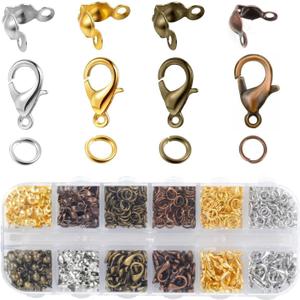 Olylkx 720pcs Lobster Claw Clasps, Bead Tips Knot Covers, Open Jump Ring Connectors, Jewelry Making Accessories Set (12 Styles)